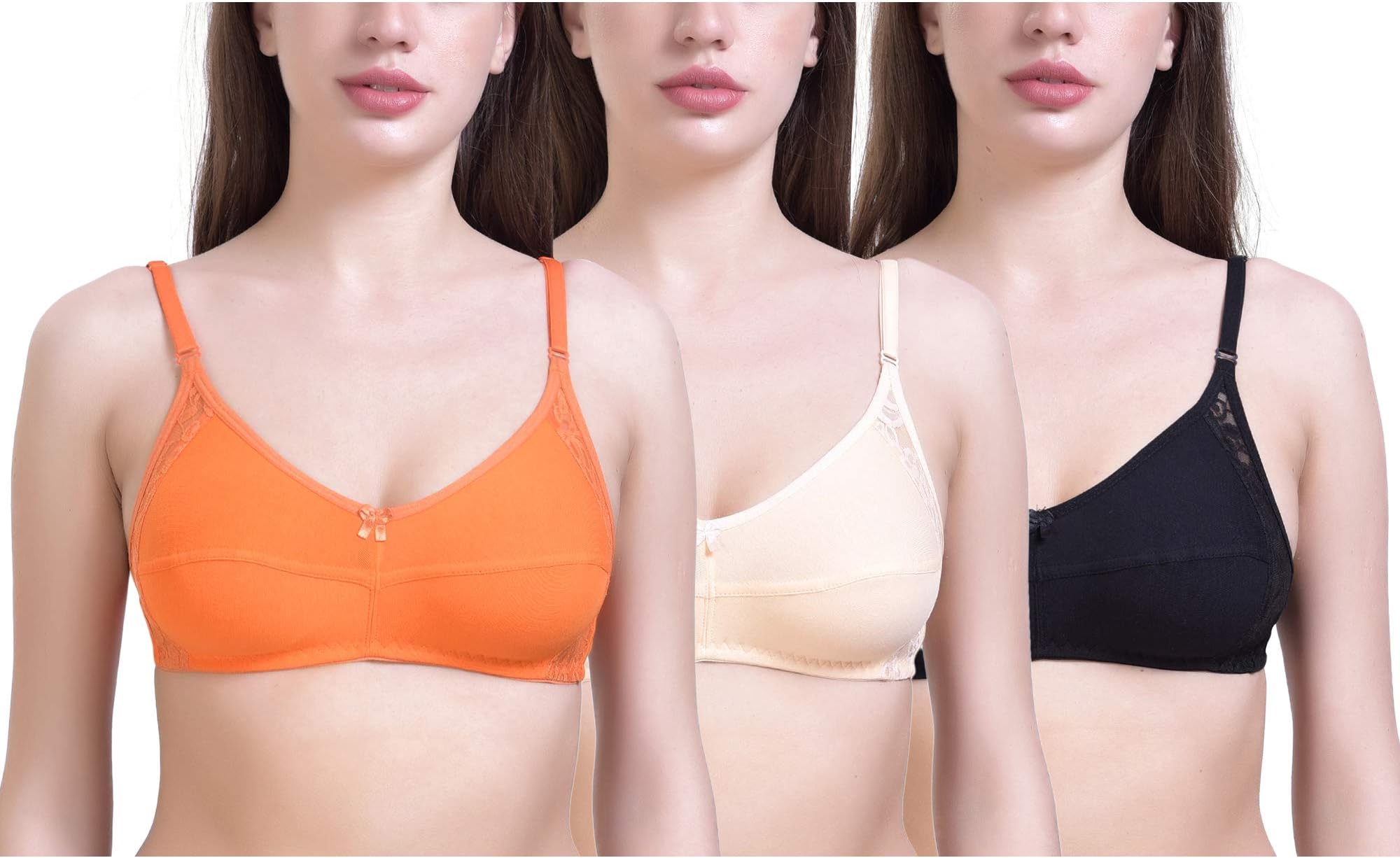 AKHIYAAN Women's Polycotton Non Padded Non-Wired Regular Bra (Pack of 3)