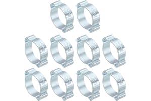 PATIKIL 10 Pack 15-18mm Double Ear Hose Clamp, Galvanized Steel Crimp Rings for Tubing Pipe Fitting Connections, Silver Tone