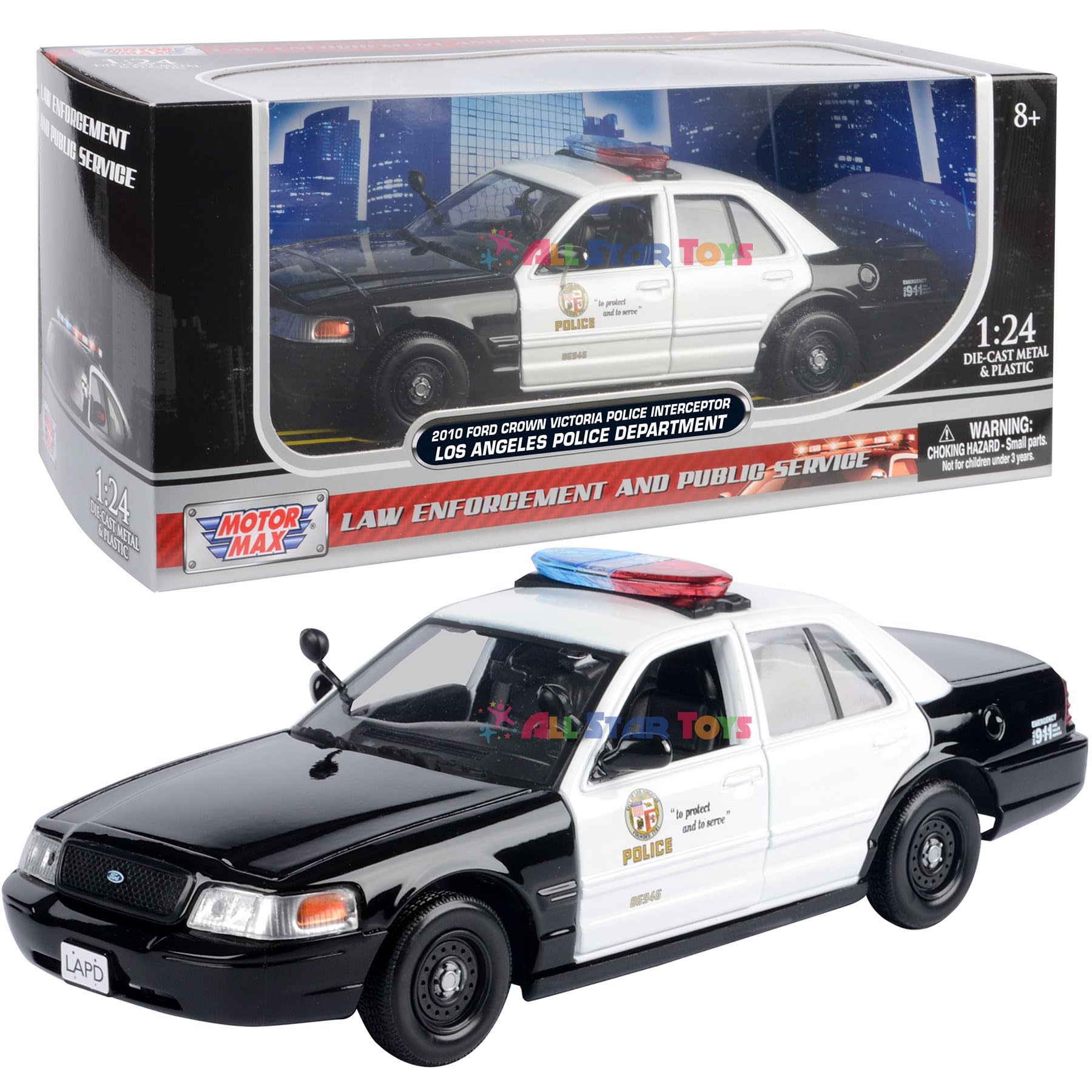 Photo 1 of ********************MISSING PARTS**************
Motormax 2010 Ford Crown Victoria Police Interceptor LAPD Los Angeles Police Department 1/24 Diecast Model 76946 by All Star Toys