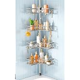 HAMITOR Corner Shower Shelves, 4-Tier Metal Tension Pole Caddy, Silver Gray | Rustproof Bathtub Organizer, No Drilling Standing Bathroom Storage, Apartment Essentials For Renters, 47.7-123.6in Adjustable