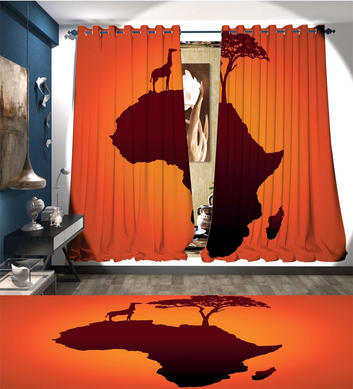 Smbeefly - Cortina de Ventana Africana con diseño de Mapa de Safari con