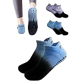 KE Spox Yoga Socks with Grips for Women Non Slip Pilates Long Sock for Pilates Yoga Barre Training-2pk