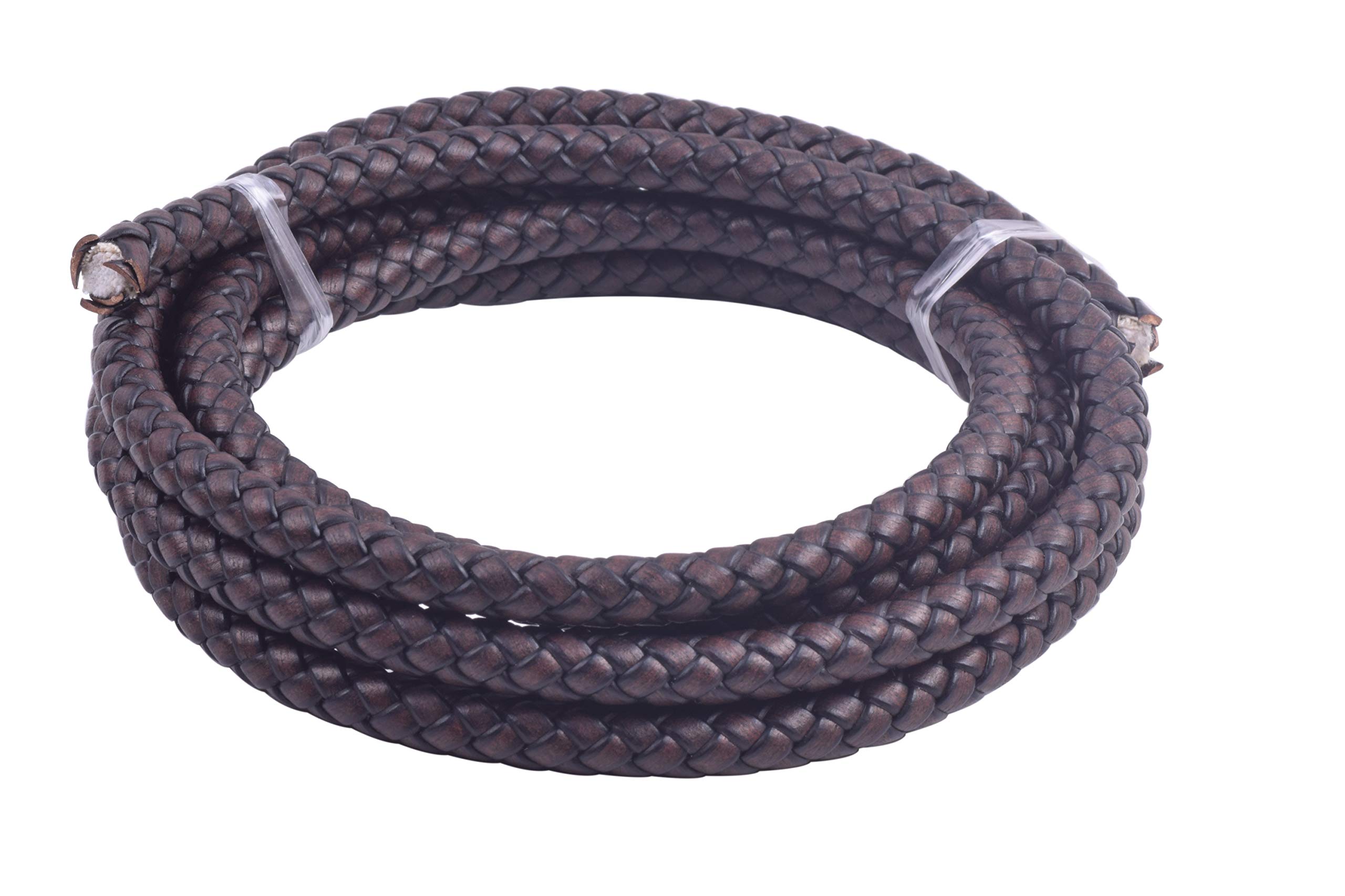 KONMAY 1.8Meters 8.0 mm Antique Brown Round Geneuine Braided Leather Cord Bolo Leather Cord…
