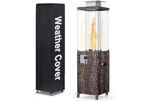 OTSUN 56'' Outdoor Patio Heater, Propane Heater with Wheels, Metal hood, Weather Cover, 201 Double Tempered glass, 41000 BTU with CSA Certification Gas Fireplace