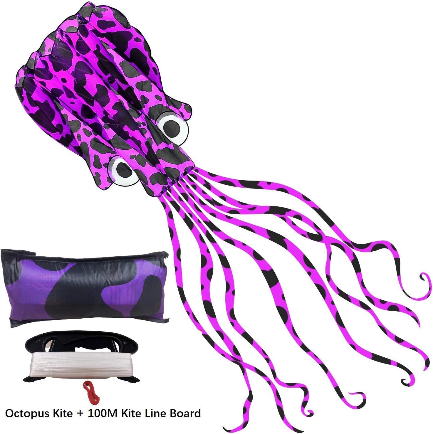 Octopus Kites Kids Kite Parafoil Kites Beach Kites for Adults 3D Kites for Boys Large Easy Flyer Software Kite for Girl Beach Toys Kite Kit 158 Inch Long 3937 Inch Kite String Reel (Purple spot)