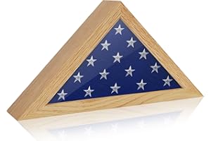 Flyjoe Flag Display Case for 3' x 5' American Veteran Burial Flag Solid Oak Wood Flag Frame with Tempered Glass Fits a Folded Military Flag, Memorial Flag Shadow Box for Funeral Display, Natural