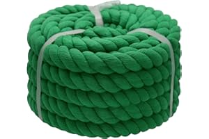 VEIZEDD Green Cotton Rope 1 Inch x 25 Feet Natural Thick Rope for Christmas Landscaping, Railing,Decorating,Wedding,Tug of War