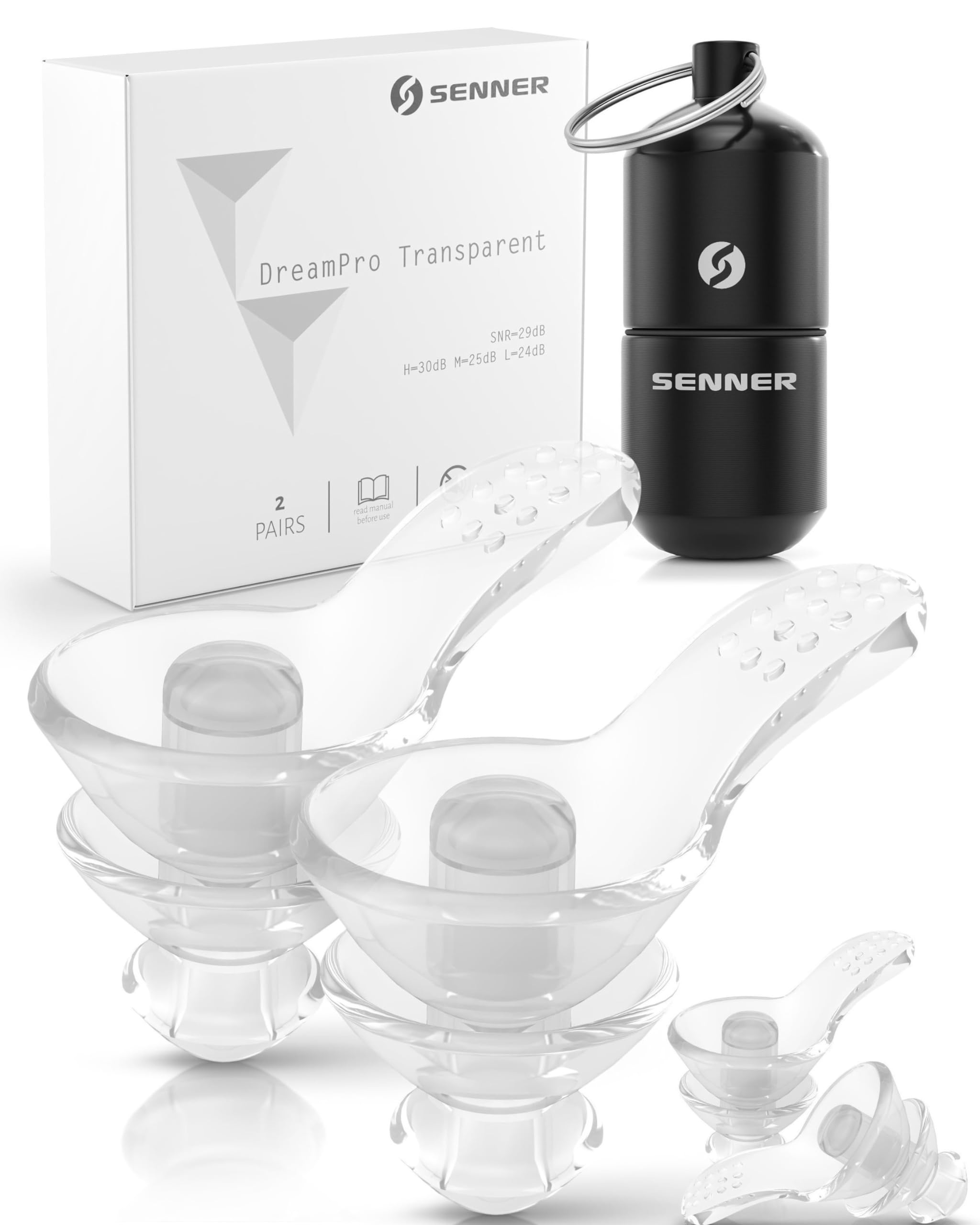 Senner ® DreamPro - Earplugs for Peaceful Sleep - Ideal Hearing Protection in Noisy Environments and for Side Sleepers - Anti Snore Ear Plugs - Hypoallergenic, Contains 2 Sizes, Aluminum Container