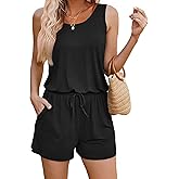 ADOME Rompers for Women Summer Sleeveless Scoop Neck Tank Top Casual Short Jumpsuit Rompers with Pockets