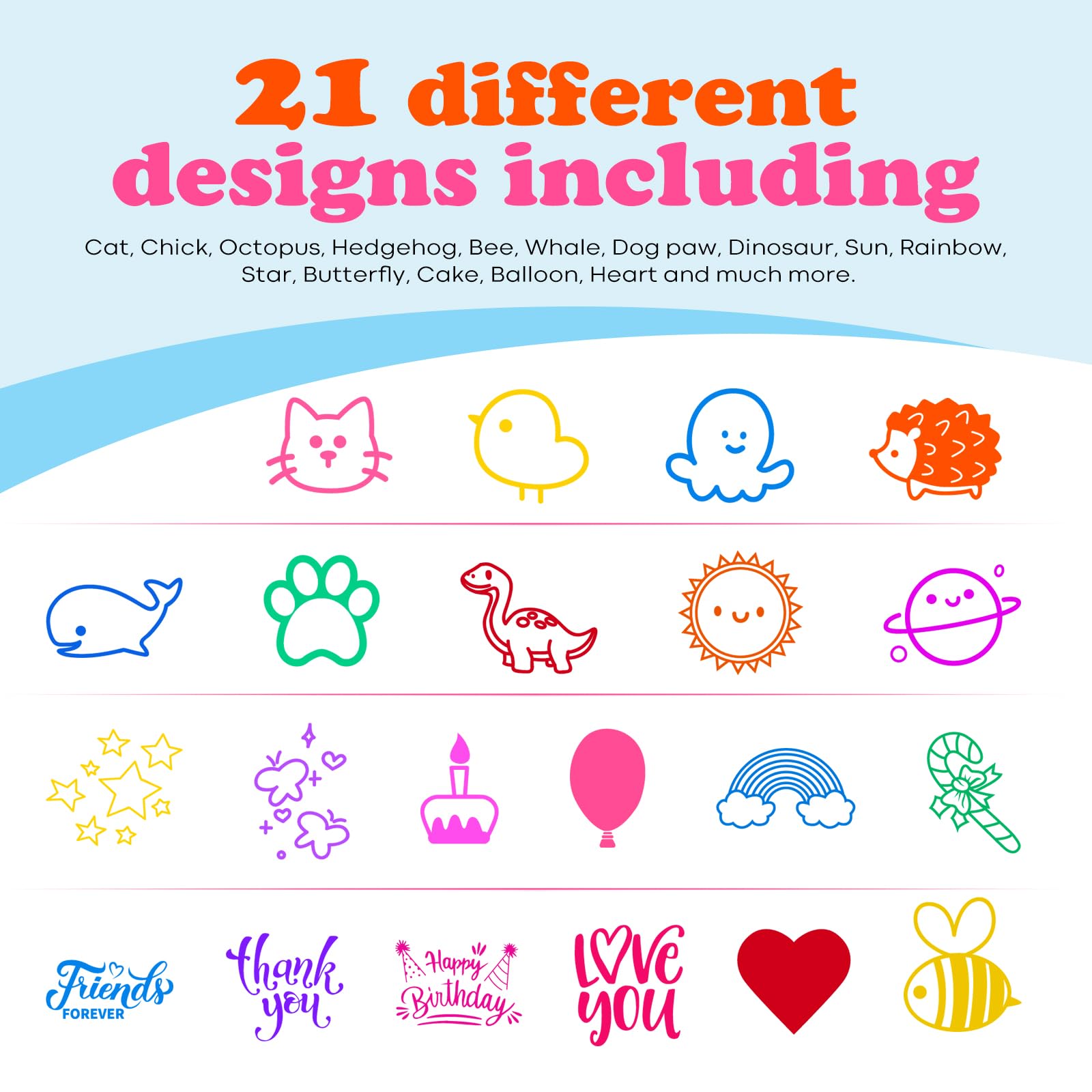 MeCids Stamps for Kids, 21Pcs Wooden Stamp Set - Animal Stamps Star Rainbow Cute Pattern Stamp for Kids Birthday Gift Party Favor Carnival Prizes, Kid Art Projects