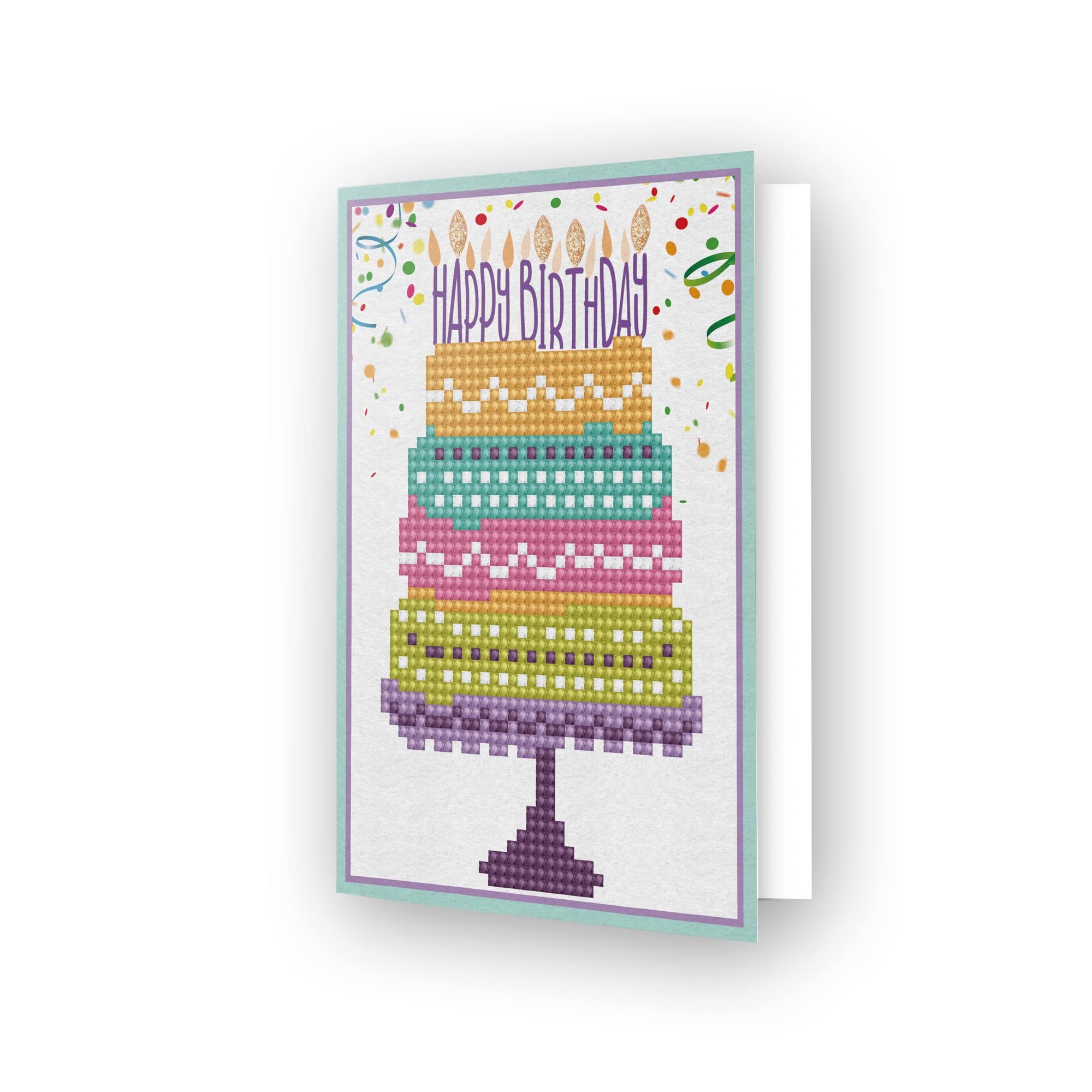 DIAMOND DOTZ Painting Kit, Greeting Card, Happy Birthday Cake, 12.6 x 17.7cm