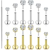 Uzgtvy 20G 18G 16G Threadless Lip Labret Nose Rings Studs Flat Back Earrings 316L Surgical Steel Snake Bites Lip Medusa Monroe Rings Push in Cartilage Tragus Helix Conch Earrings Studs 6mm 7mm 8mm