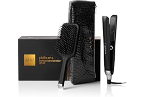 ghd Platinum+ Professional Smart Flat Iron, Black, with Ultra-Gloss Ceramic Plates, Heat-Resistant Bag, All-Rounder Paddle Br