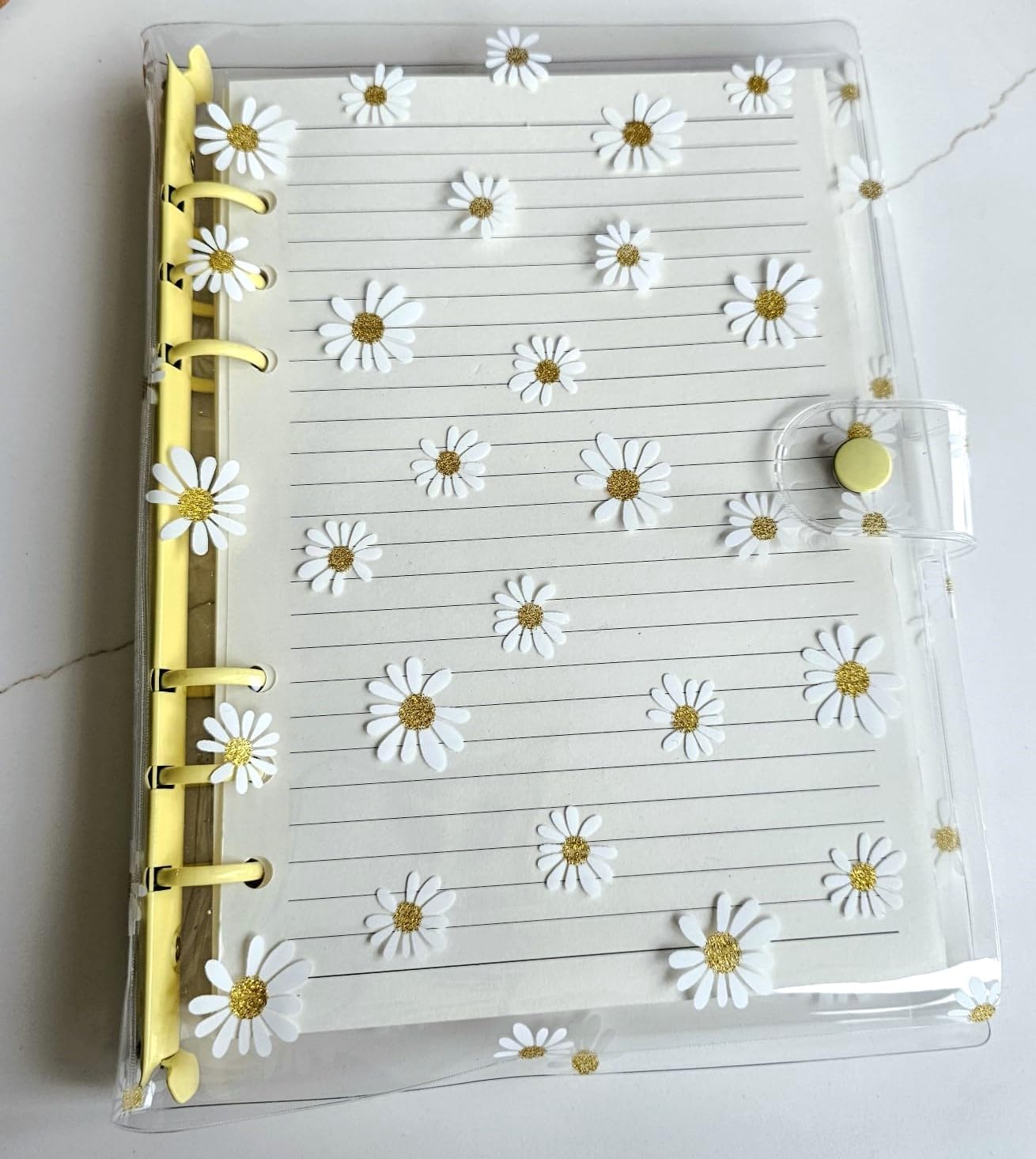 Top Sale A5 Refillable PVC Notebook – Waterproof & Durable with 100 Refillable Pages Inserts - Pastel and Floral Designs (Floral Yellow, A5)