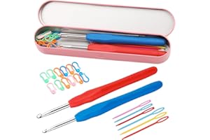 Nitlak Crochet Hooks, 4.0mm-4.5mm Crochet Hook Set, Ergonomic Crochet Hooks, Crochet Needles Set with Plastic Big Eye Needle Case Gourd Pin for Arthritic Hands Beginners DIY Knitter