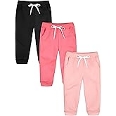 Resinta 3 Pack Toddler Girls' Fleece Pants Baby Casual Pull On Active Sweatpants Warm Joggers with Pockets Drawstring