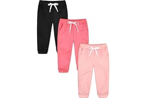 Resinta 3 Pack Toddler Girls' Fleece Pants Baby Casual Pull On Active Sweatpants Warm Joggers with Pockets Drawstring