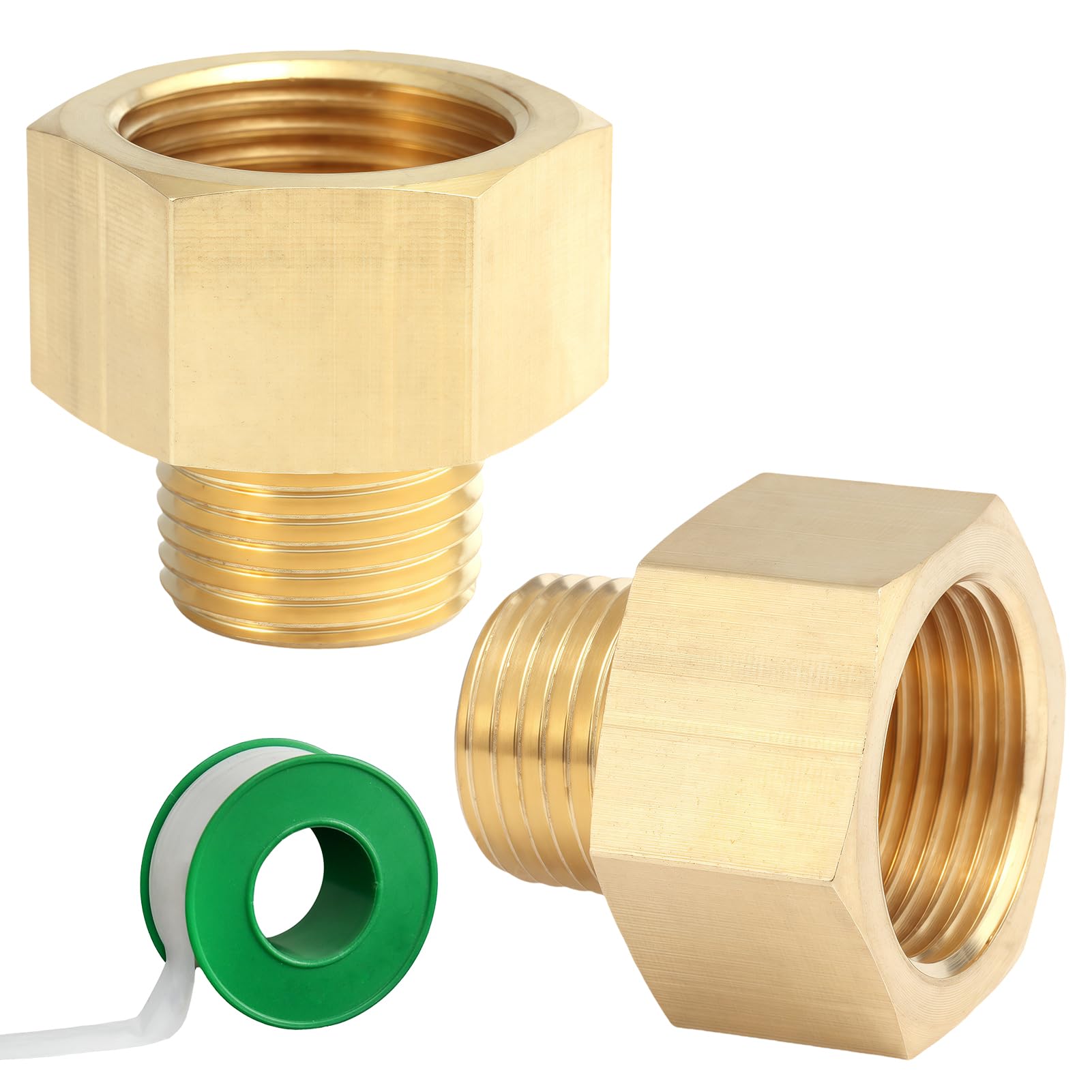 Photo 1 of 2-Pack 1/2" Male to 3/4" Female NPT Thread Reducer Faucet Brass Garden Connection Pipe Fitting Screw Adapter, Coupling Bushing with PTFE tape