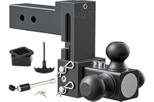 GWTAUTO Adjustable Trailer Hitch, Tri-Ball (1-7/8" x 2" x 2-5/16") Drop Hitch, Fits 2.5-Inch Receiver, 5 Inch Drop Cushioned Hitch,18500 LBS GTW, Tow Hitch for Heavy Duty Truck, Solid Ball Mount