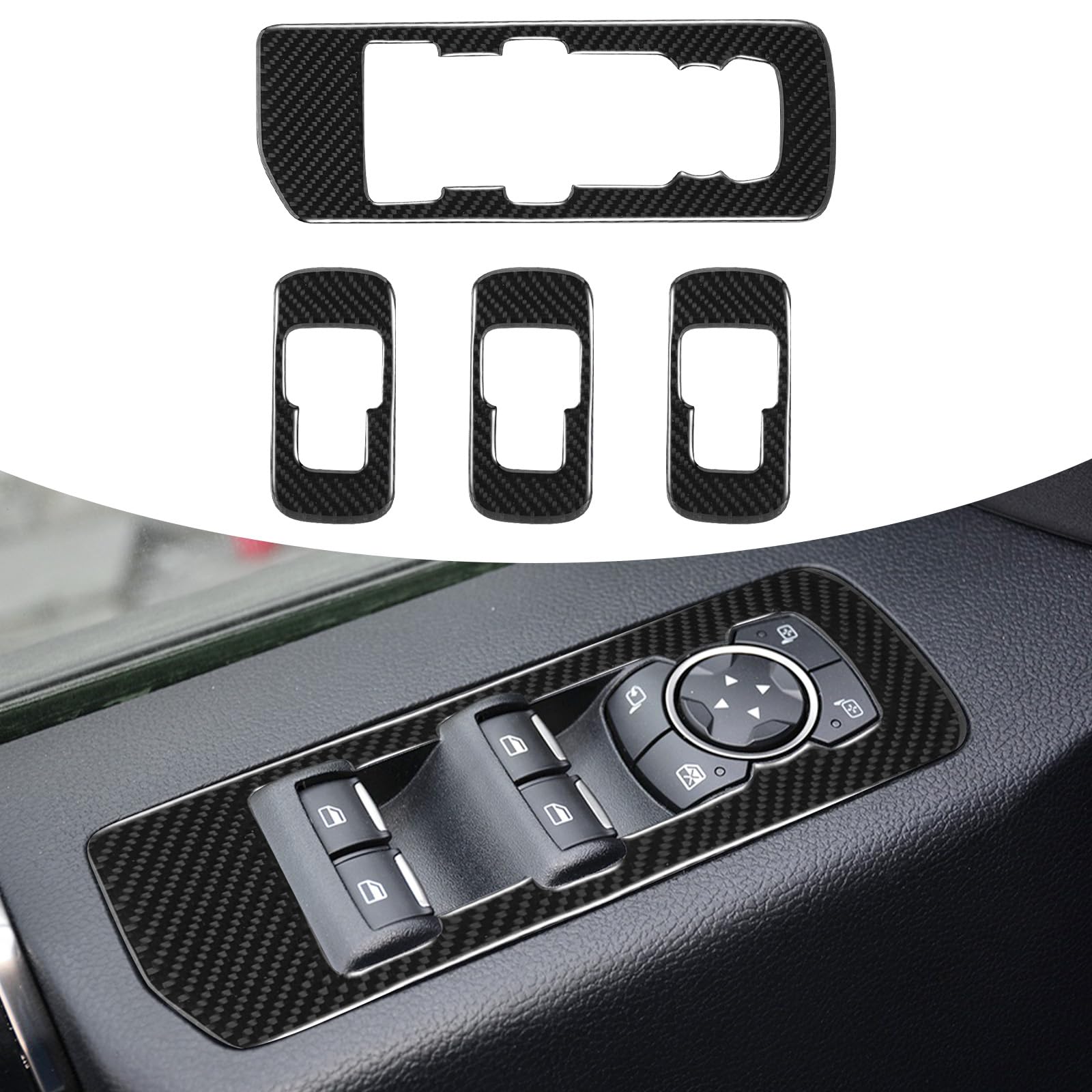 Photo 1 of Agulier Compatible with Door Window Control Lift Switch Panel Trim,4 Pcs Real Carbon Fiber Protection Frame Sticker Interior Accessories Decoration for Ford F150 2015-2020(Black)