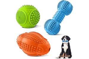 LUKITO Dog Chew Toys 3 Pack for Aggressive Chewers, Multifunctional Teeth Cleaning and Gum Massage, Tough Toys with Natural Rubber for Large and Medium Dog