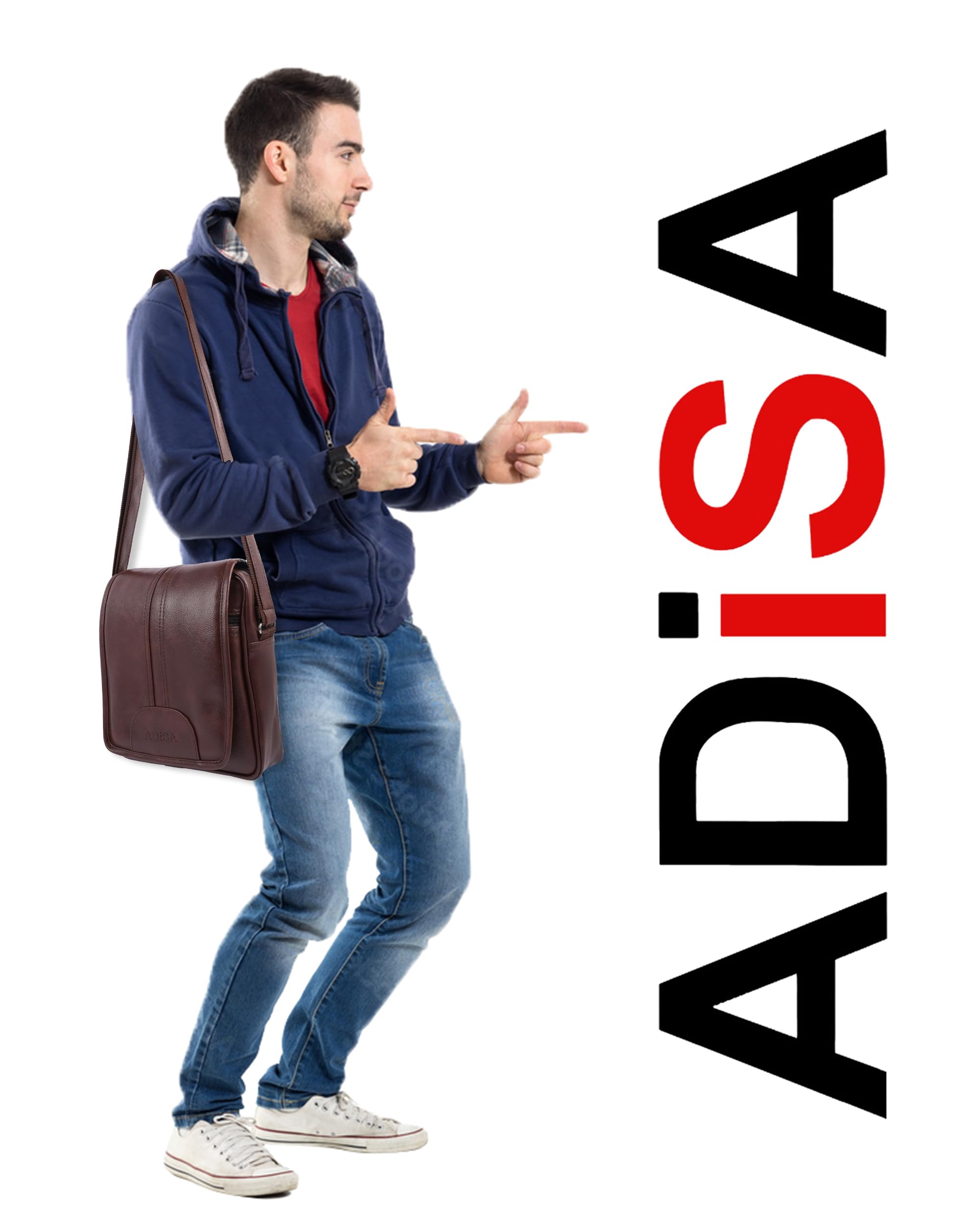 ADISA Faux Leather Unisex Cross Body Travel Office Messenger Sling Bag (MS9015-BRO) 4