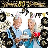 Yontree 14 Pieces 80th Birthday Decorations Kit Gold Black Banner Balloons view 5