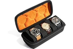 AUKURA watch case for travel and storage, hard 3 slots Watch Roll Organizer for Men and Women(Brown Microfiber Lining)