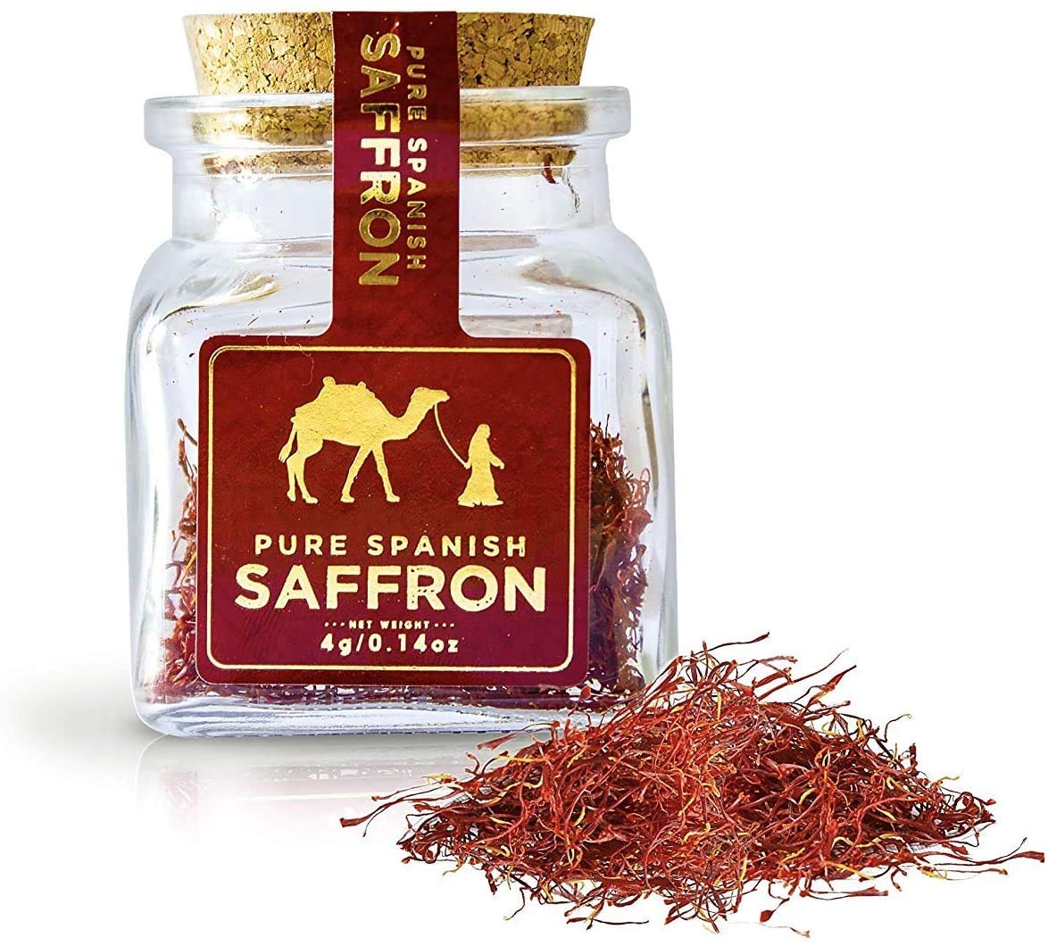 Silk Route Spice Company Saffron (4g) Grade A Spanish Saffron Threads Crystal Jar with Cork Lid