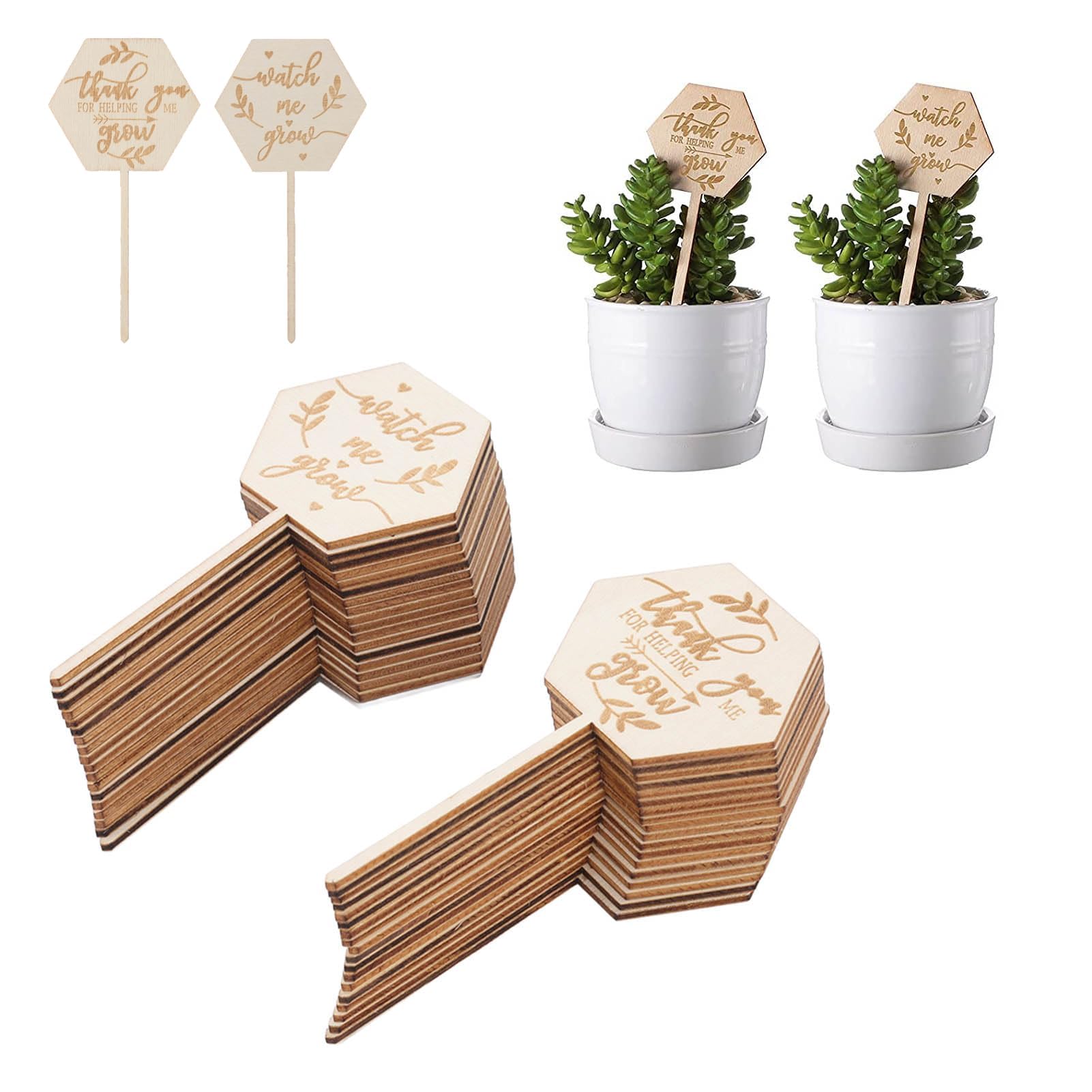 Cyrank Succulent Tags, 36pcs Watch Me Grow Plant Tags Plant Stakes Labels Baby Shower Party Favors Wooden Table Sign Succulent Favor Tags Marker Plant Sign
