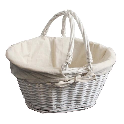 White Lined Wicker Basket with handles toy storage or shopping and
