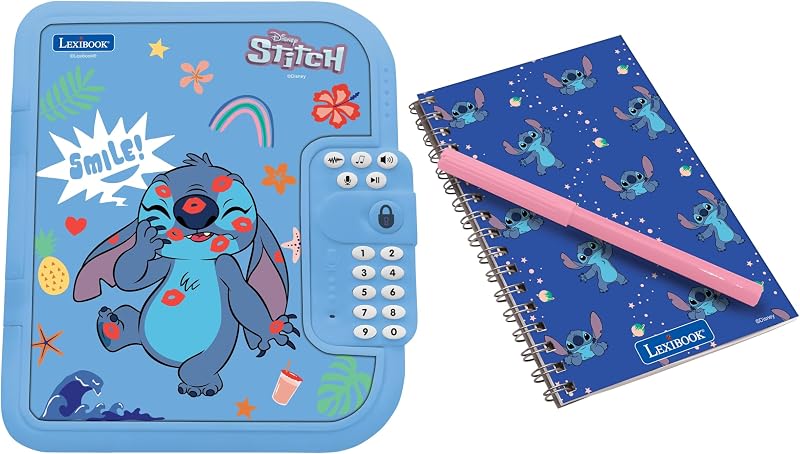 , Disney Stitch, diário eletrónico interativo com caneta e caderno incluídos, protegido por palavra-passe, funcionalidades divertidas e efeitos sonoros, azul, SD50D