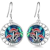 SVODEA Moon Mushroom Earrings for Women,925 Sterling Silver Magical Red Mushroom Dangle Moon Phase Earrings,Anniversary Birthday Gifts for Women Teen Mom