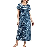 IZZY + TOBY 100% Cotton Victorian Nightgown, Vintage Floral Lace Sleepwear, Breathable Short Sleeve Lounge Housecoat, S-3XL