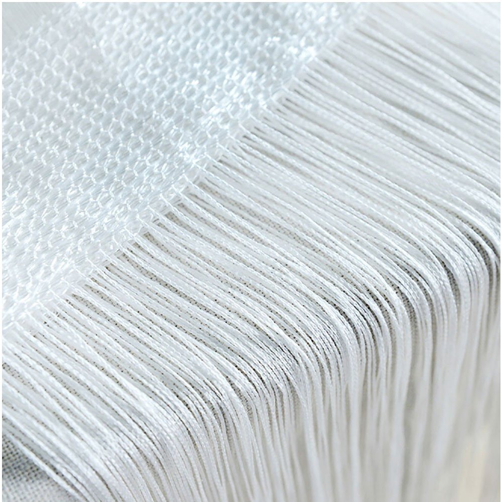Door String Curtain, Wall Panel Fringe Window Room Divider Blind, Home Patio Bedroom Decorative Tassel Screen Ribbon Strings Strip Silver Thread Screen for Wedding Coffee Party Events (White)