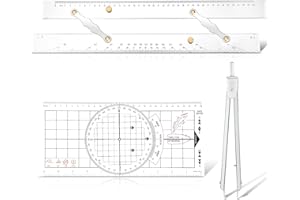 Motipuns 3 Pcs Basic Navigation Set, Include 16 Inch Marine Parallel Ruler with Clear Scales Navigation Divider Marine Nautical Protractor 6 Inch Marine Fixed Points Divider for Boat
