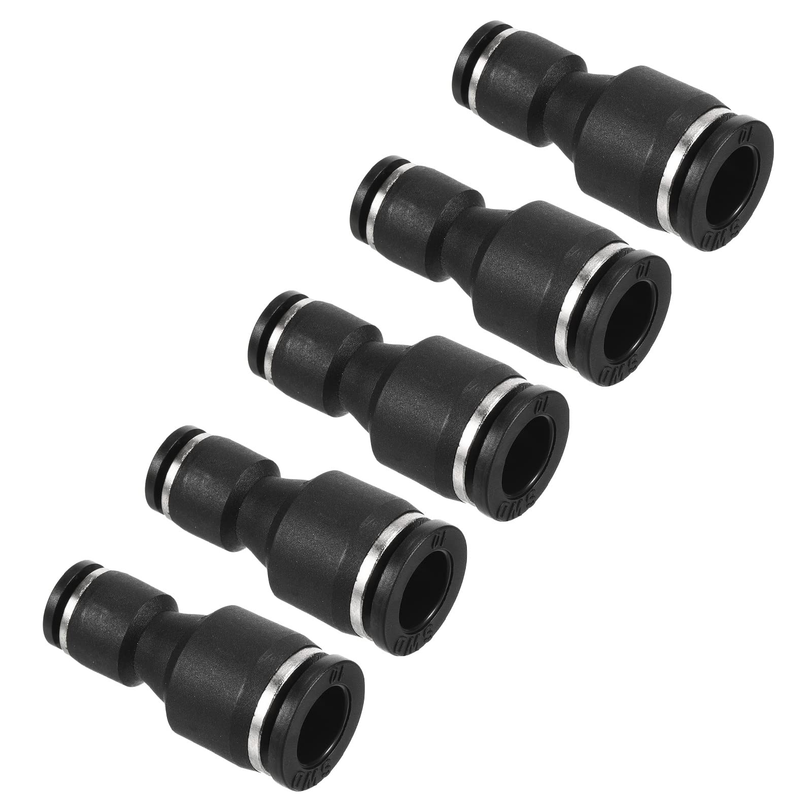 PATIKIL 10mm to 6mm Reducing Push to Connect Air Line Fitting, 5 Pack Straight Union Reducer Pneumatic Quick Connect Fittings, Black