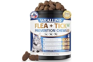 WEALLIN Flea and Tick Prevention for Cats, 200 Soft Chews for Fleas Treatment for Cats, Natural Cat Oral Flea Chewables Support Supplement, Flea and Tick Chews for All Breeds & Sizes