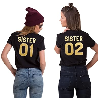 Best Friends Passende Paar T-Shirt – Damen Sister Kurzarm mit Lustige Aufdruck – Zwei Mädchen Sommer Tops 1 Stück