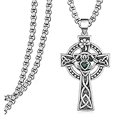 Hantuorui Celtic Cross Necklace for Men 925 Sterling Silver Irish Clover Necklace Claddagh Necklaces for Women Religious Amulet Gifts