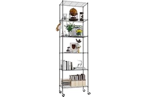 Himimi 6-Tier Storage Shelf Units Wire Shelving with Wheels Stainless Steel Rack Shelving Garage Organization Shelves for Laundry Bathroom Kitchen Pantry Closet， Black