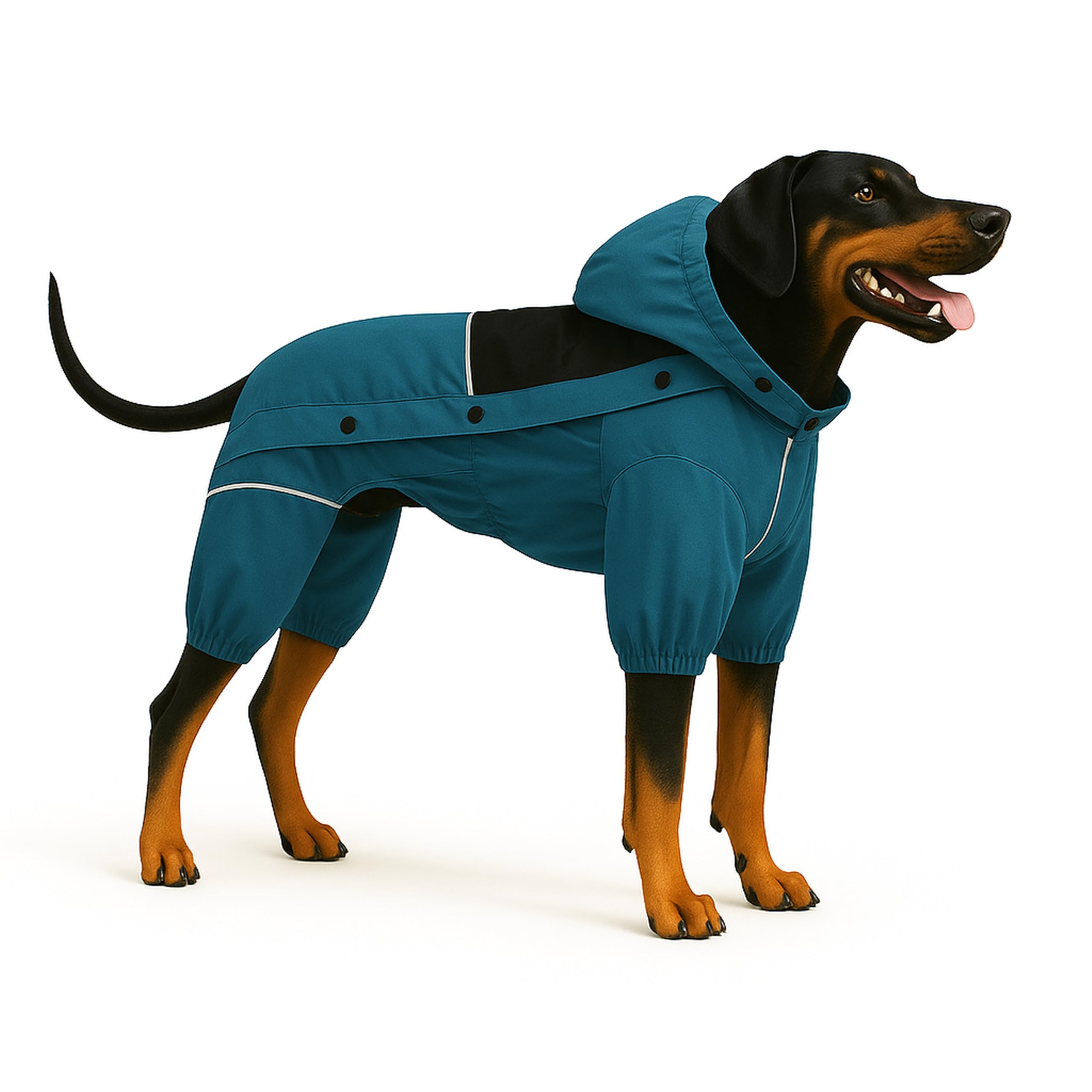 Photo 1 of LOVELONGLONG Waterproof Dog Raincoat with Removable Hood – Outdoor Full Body Dog Jacket, Windproof Snowproof Shell Suit – All Season Pet Rain Gear Ocean Teal S+