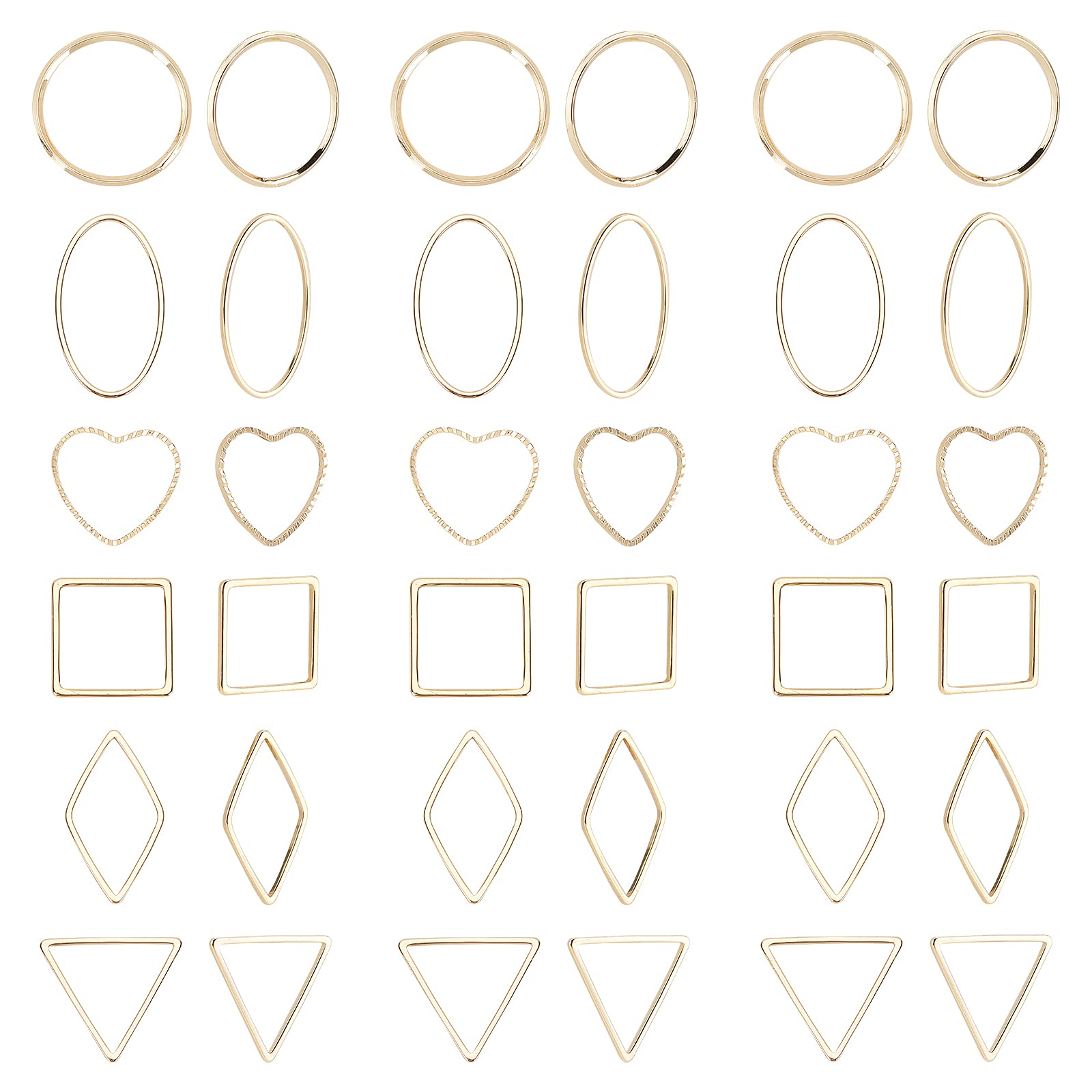 SUNNYCLUE 1 Box 48Pcs 18k Gold Geometric Hollow Frame Charms Open Back Bezel Pendants Earring Linking rings Connectors Blanks Jewellery Findings for DIY Necklace Jewelry Making