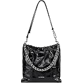 LA FESTIN Leather Tote Bag for Women-Stylish Purse with Chain Strap Luxury Soft Fashion Tote for Work Black