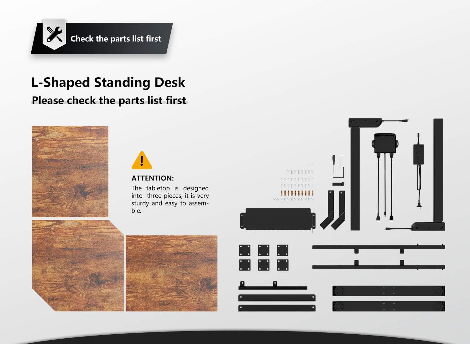 FEZIBO L-Shaped Electric Standing Desk, 48 Inches Height Adjustable Corner Desk, Full Sit Stand Home Office Table with Splice Board, Black Frame/Rustic Brown Top: Kitchen & Dining