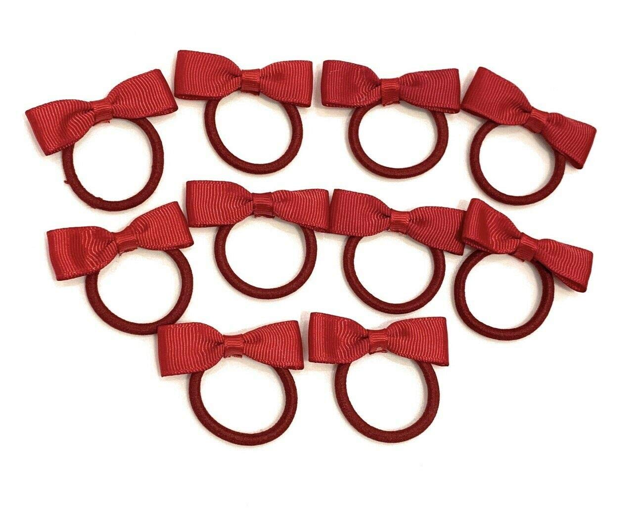 10 Bundle Set School Hair Bobbles for girls. Girls Toddlers Bow Elastic (Burgundy)