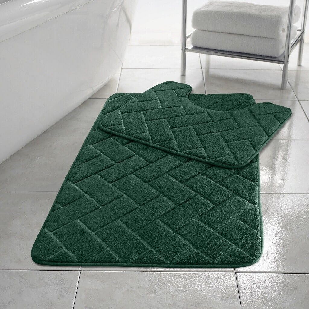 PARADISE STAR Memory Foam Bath Mat Set – Extra Absorbent Non Slip Bathroom Rug & Pedestal Mat, Ultra Soft Quick Dry Shower Mat for Bathroom Floor, Machine Washable Bath Mat Set