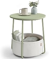 VASAGLE Round Side Table with Fabric Basket Laurel Green Cream LET223C69