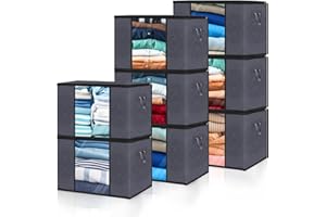 SpralSail Clothes Storage Bags, Closet Organizers and Storage Containers for Clothes, Bedding & Blankets, Foldable Bedroom Organization Solution with Window, Handles & Zippers - 8 Pack,Grey