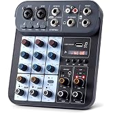 Boeska 4 Channel DJ Audio Mixer, DJ Mixers Sound Board, Sound Mixer Board XLR 1/4" Interface, BT USB MP3 Computer Input 48V Phantom Power Stereo Karaoke DJ Studio Streaming KTV Stage